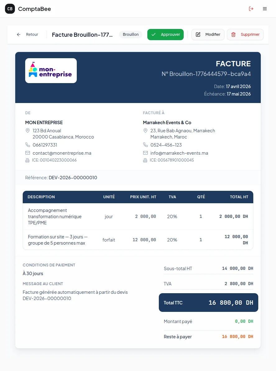 Facture créée automatiquement à partir du devis